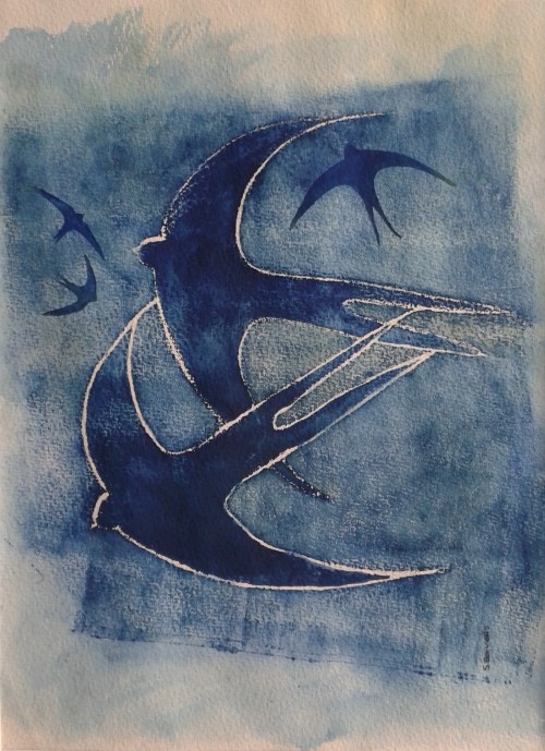 Swallows in blue
