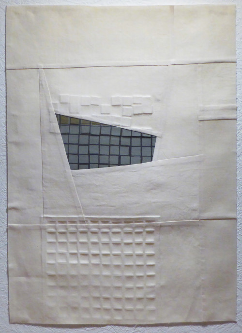 Embossed, screen printed, patchwork linen (39 x 54cm)