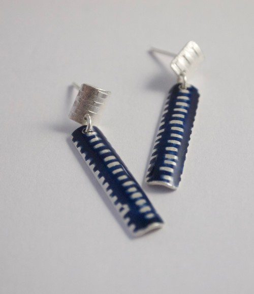 Navy and Silver Stud Layer Earrings