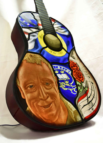Tommy Memorial Guitar - Etched and painted stained glass