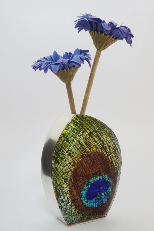 Enamelled Peacock vase