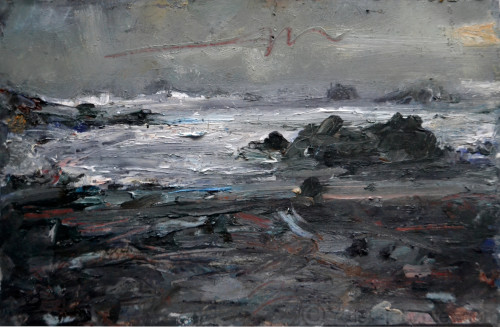 Travelban 3, From Priests' Cove (Cornwall), oil on paper, 5x7in, 2020