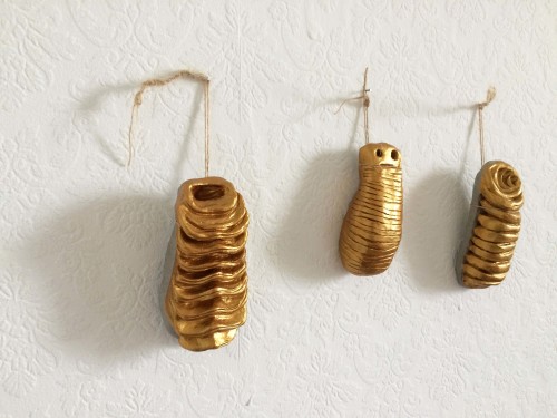 Anatomical votive wombs based on images in the Wellcome Collection (each c.15cm long), 2020