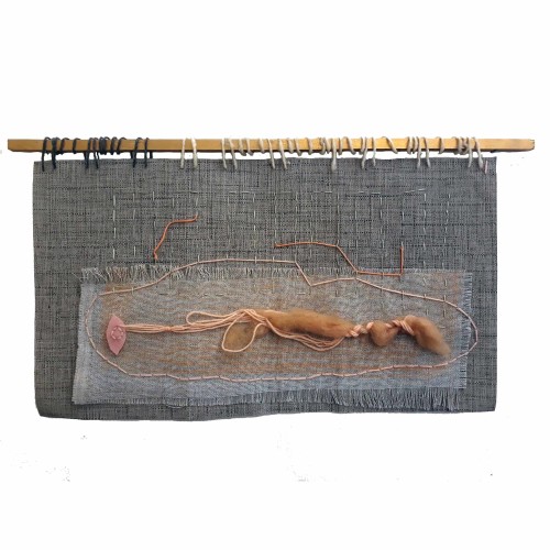Buried at Night (50x38cm) wallpaper sample with wool, wood, felt and linen, 2019