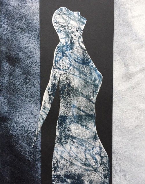 Paper cutout print developed from life drawing classes