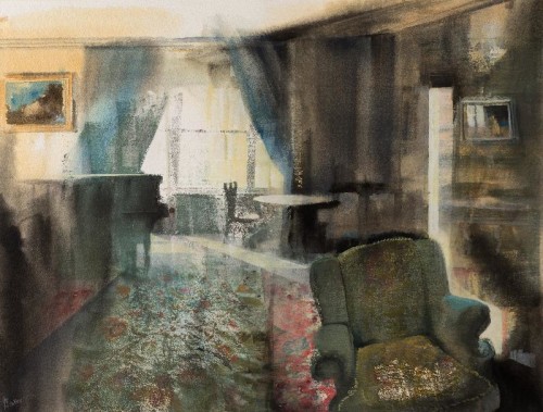 Walk while ye have the light, lest darkness come upon you'.Watercolour and print.45x60cm.frame76x89cm..£199