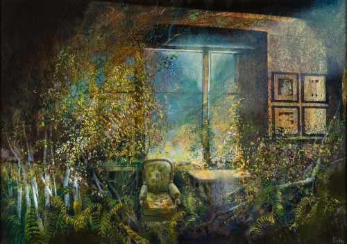 Submerged in thought.No 2.Oil and screenprint on panel.Image 60x85cm.Frame 71x97cm.£2995