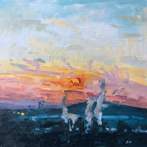 Red Glow, Maryhill 8” x 8” oil on panel