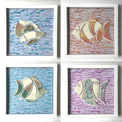Invasive Species l, ll, lll, lV (framed ‘paintings’ each one 40 x 40 cms)