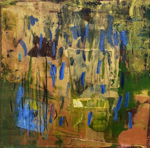 8 The Lochan of the Green Corrie, (Lochan a? Choire Ghuirm), Acrylic, charcoal, paper, linen on canvas, 61 x 61 cm, 2022