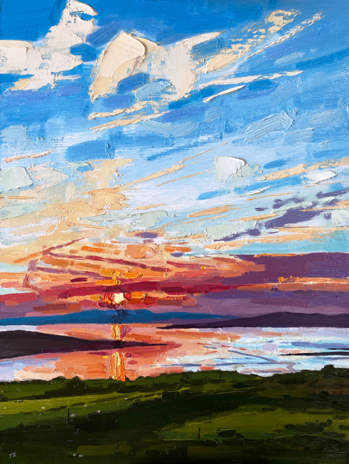 Blazing Sunset, Inchmarnock,12” x 16” oil on panel.