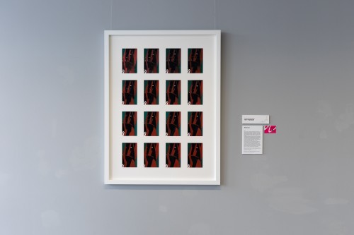 Sixteen hand-coloured (soft pastels) inkjet prints. Originally a digital image which has been turned B&W, printed, coloured, scanned, then turned B&W and reprinted. 