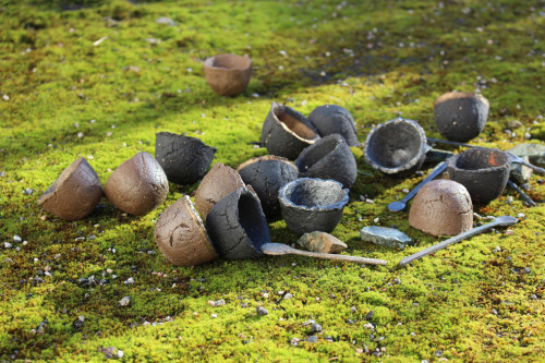 wee tumblers and spoons - iron, steel. ceramic