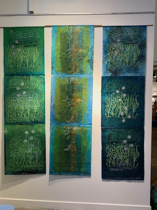 Seagrass and Kelp paper hangings, front lit