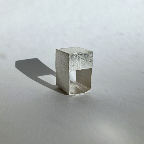 Standing sterling silver cube ring