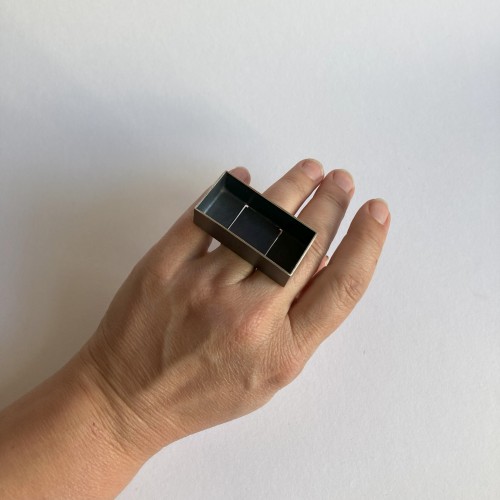 Kinetic rectangle ring, sterling silver 