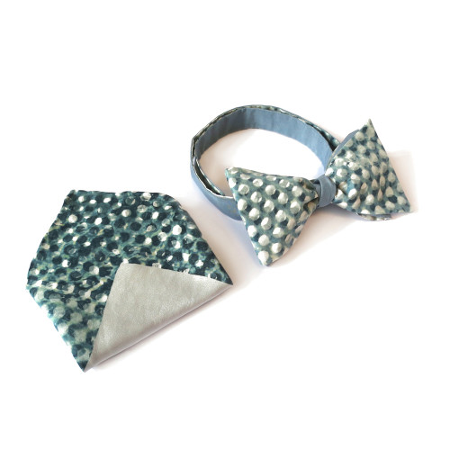 Silver dot bow tie and pocket square