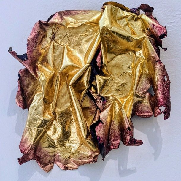 I Faked It, Paint Skin, Imitation Gold Leaf, Permanent Violet Dark Mounted On Cradled Panel, 10x10 Inches