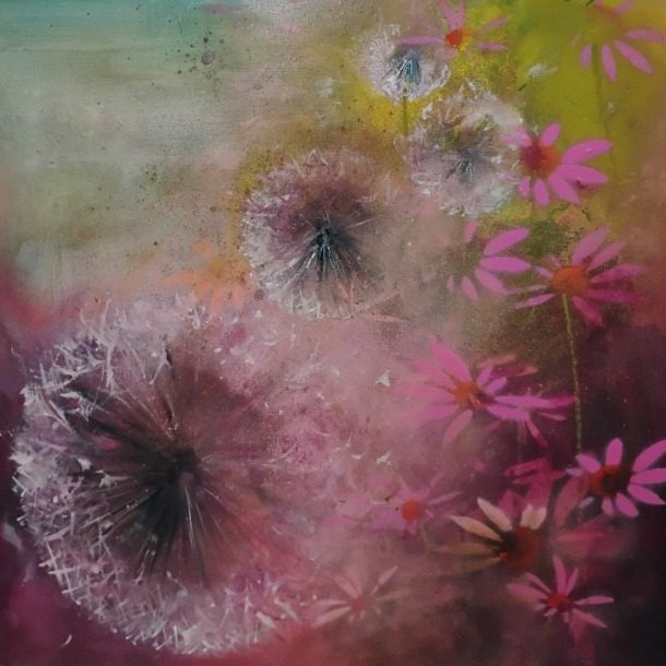 N Coutts 'garden Of Dandelion Clocks I ' Oil And Mixed Media On Gesso Panel 40x40cm £450