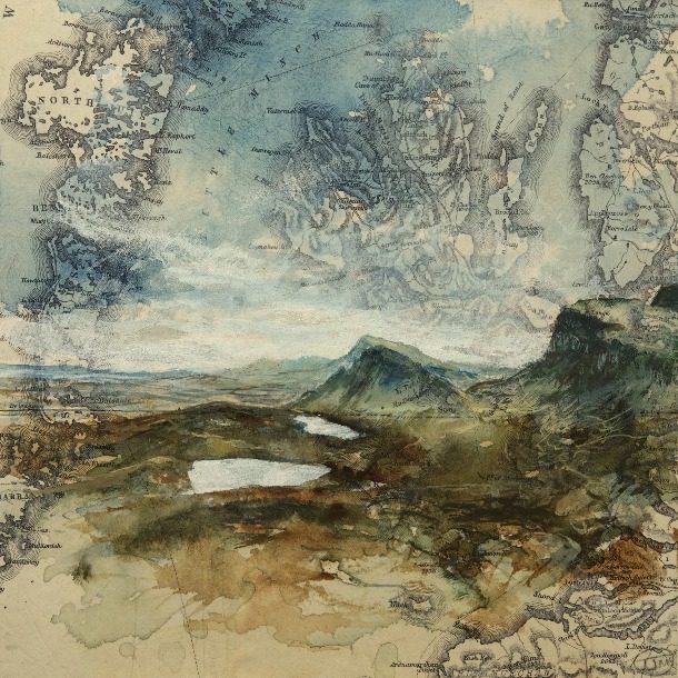 Quiraing, Isle Of Skye Image Size 20x20cm Archival Print Of Map On Board, Framed 22x22cm Acrylic Ink, Coloured Pencil, Acrylic Spray Varnish2024