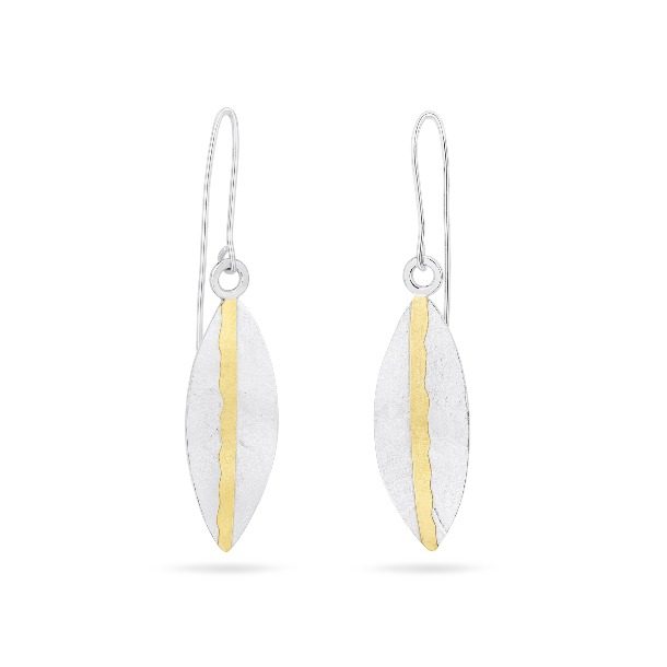 Long Sterling Silver And 18ct Gold Drop Earrings