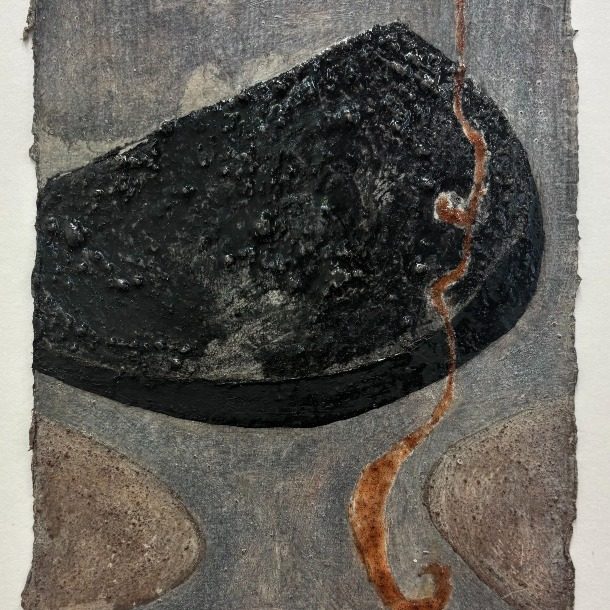 Tatjana Fraser 'down By The Creek' 15:21cm Oil Paint And Found Pigment On Handmade Paper