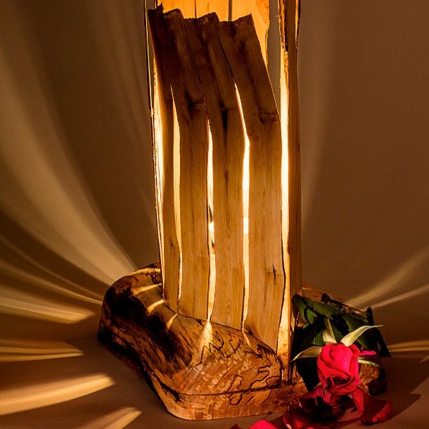 Wooden Lamp Hand Made From Rowan Wood And Birch Wood By Andy Bunn Woodwork