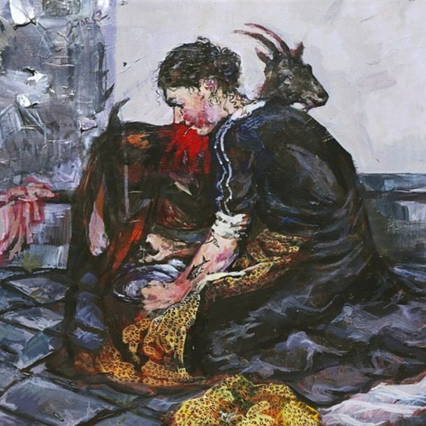 Bed And Breakfast, Mixed Media Painting, Collage And Décollage On Canvas, 50 X 70 Cm, 2025, Markella Lousidi