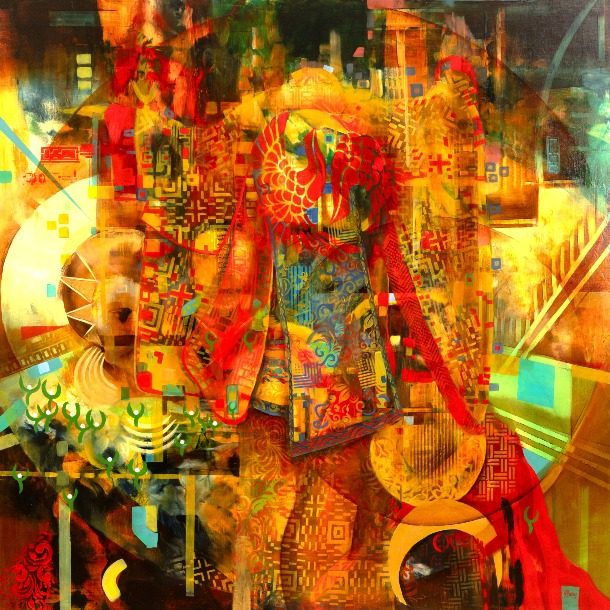 Conversations With Hornel.(the Druids )oil On Panel .100x100cm . Frame 120x120cm.£6700